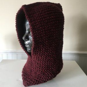 Hand-knitted, Super Chunky Knit, Claret Burgundy Hand-knitted Hoodie
